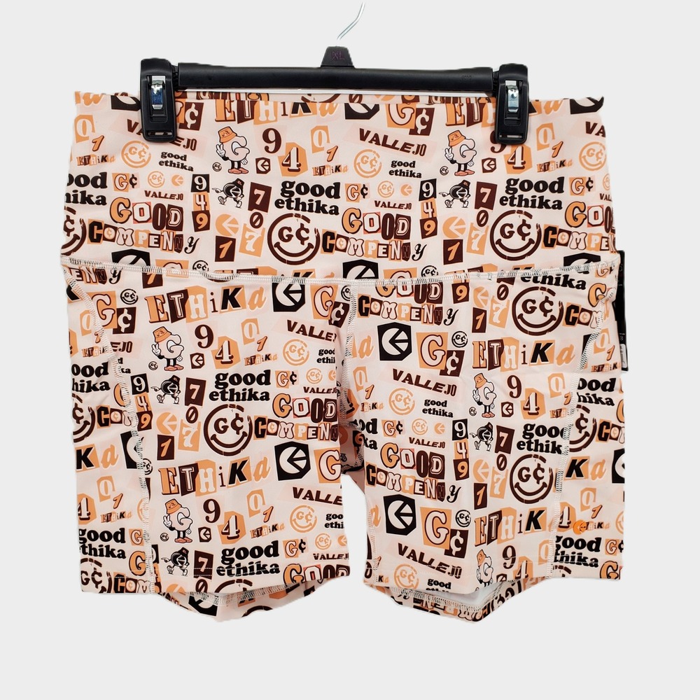 Ethika PowerFlux Womens 2XL High Rise Biker Shorts Orange Ethika Graffiti Print